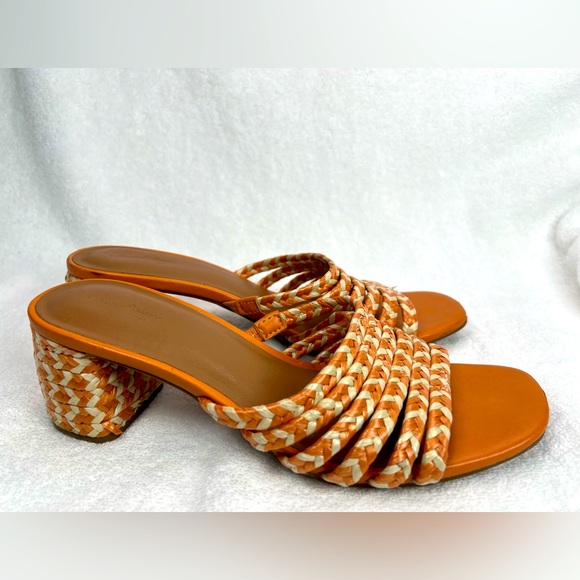 Womens Orange Braided Slip On Block Sandal Heels Size 8 EUC - Picture 2 of 7